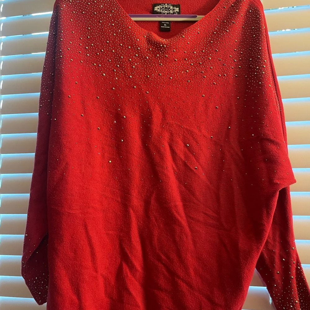 ☘️☘️Elegant Red Women's Top with Embellishments